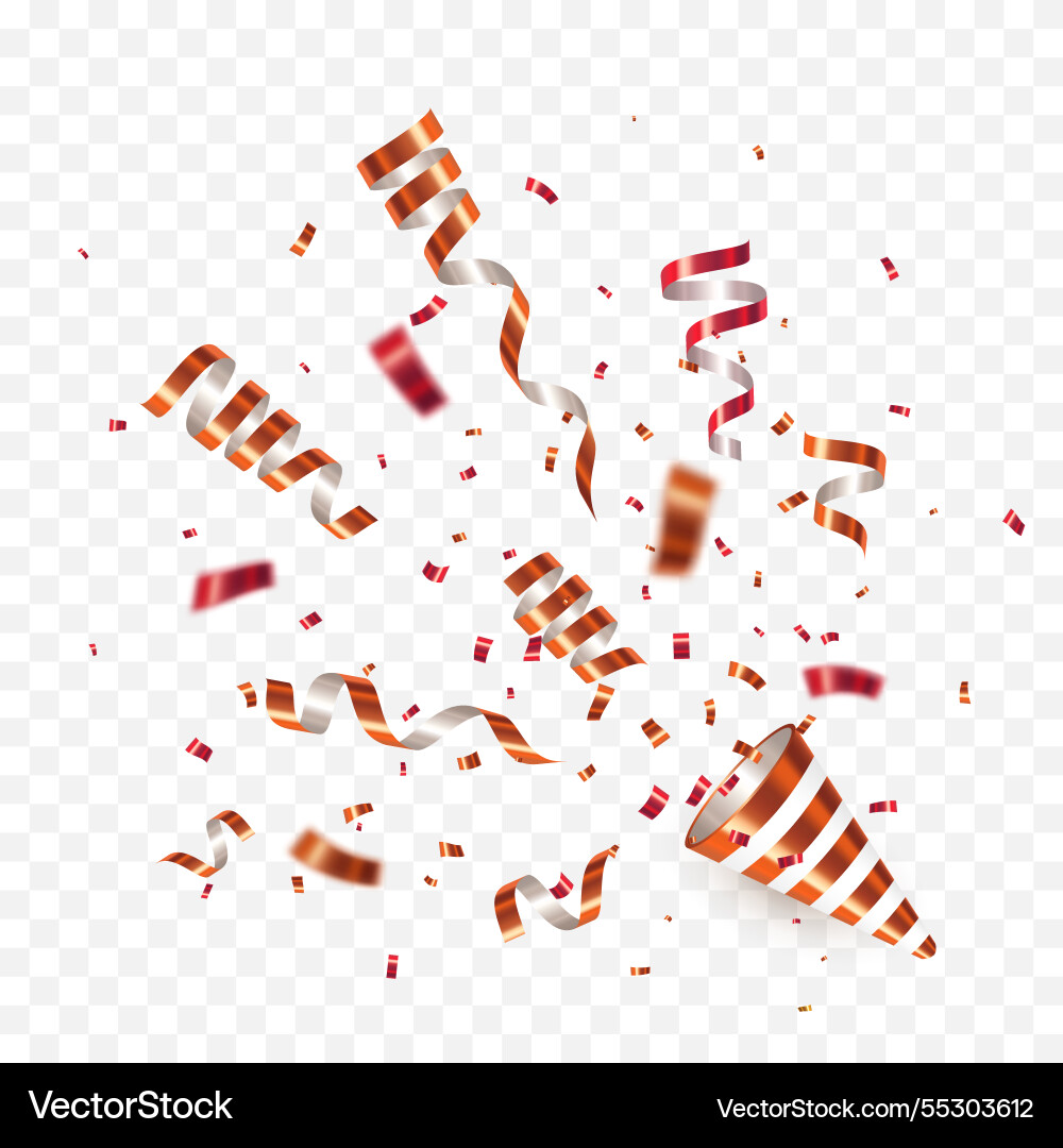 Exploding party popper with confetti and ribbon vector image