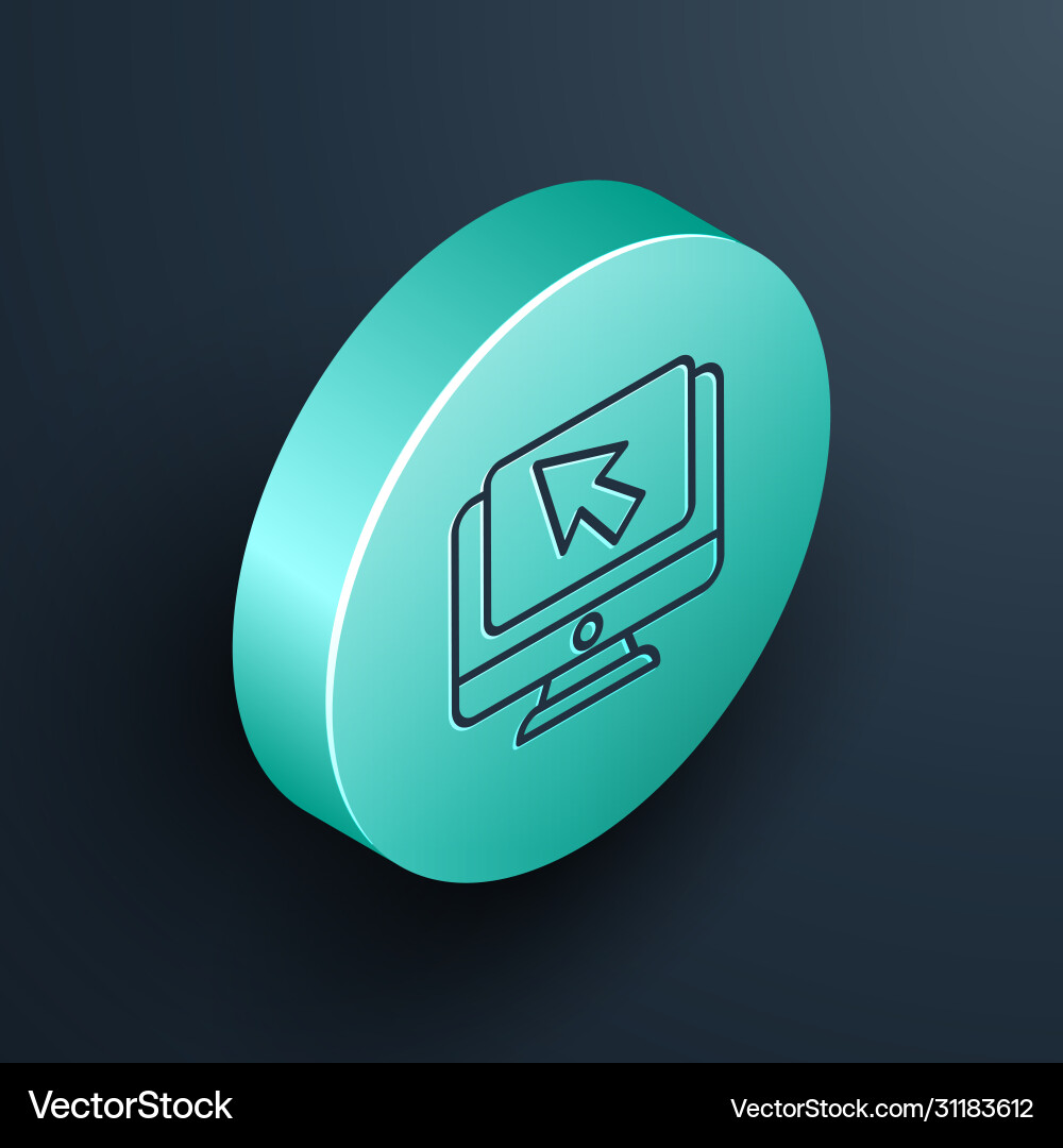 Isometric line computer monitor and cursor icon Isometric line computer monitor and cursor icon vector image