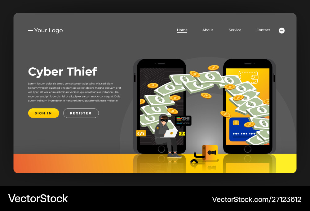 Mock-up design website flat concept hacker Mock-up design website flat concept hacker vector image