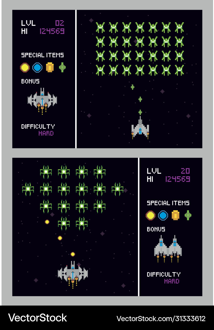 Retro video game space pixelated scenes Vector Image
