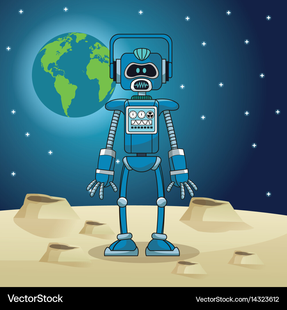 Robot on Moon World Vector Image