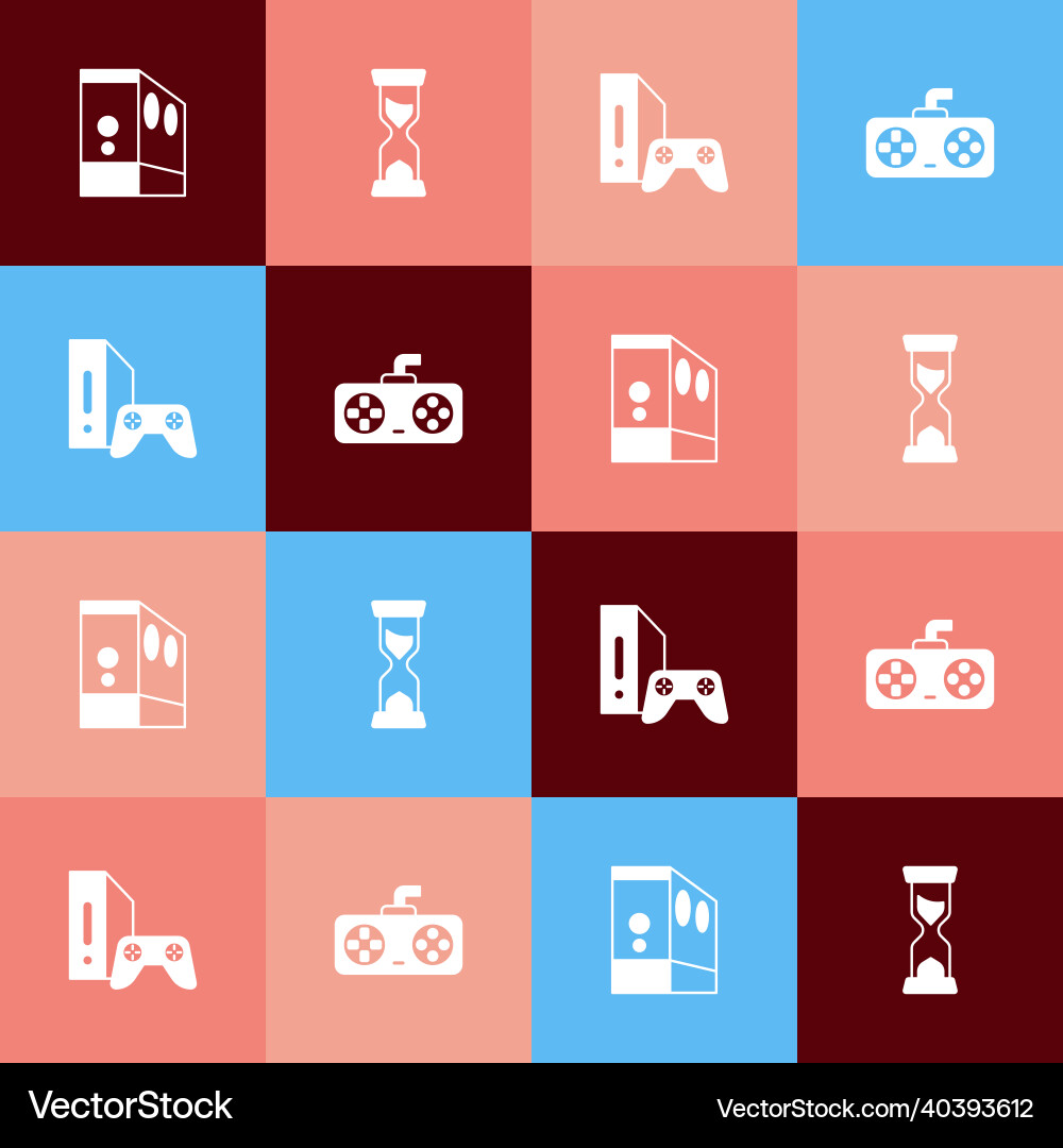 Set pop art case of computer old hourglass game Set pop art case of computer old hourglass game vector image