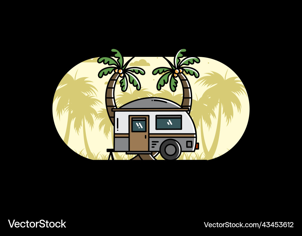 Teardrop camper and coconut tree design Teardrop camper and coconut tree design Vector Image