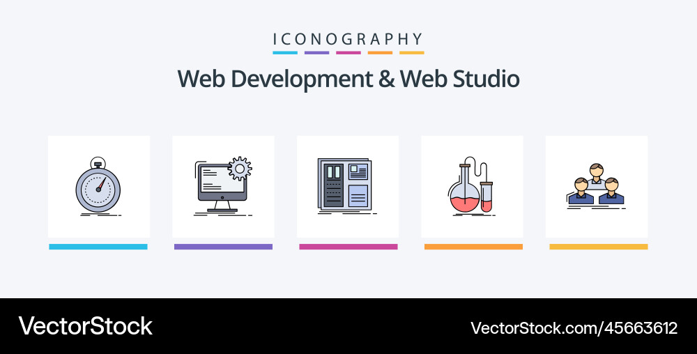 Web development and studio line filled 5 icon vector image