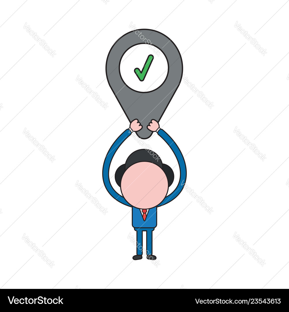 Businessman character holding up map pointer vector image