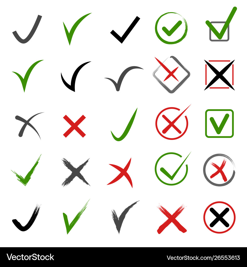 Cartoon check mark buttons rejection Cartoon check mark buttons rejection vector image