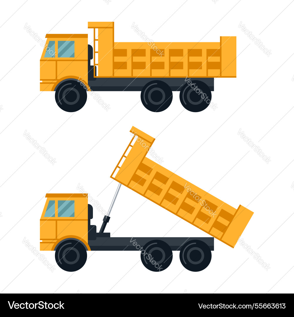 Dump truck empty and unloading icons flat Dump truck empty and unloading icons flat vector image