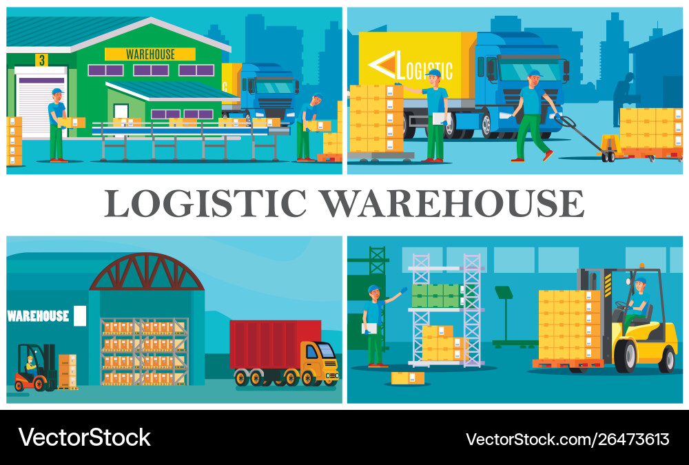 Flat warehouse logistics composition Royalty Free Vector