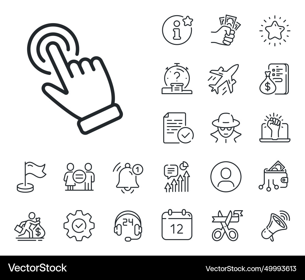 Hand cursor line icon click action sign Hand cursor line icon click action sign vector image