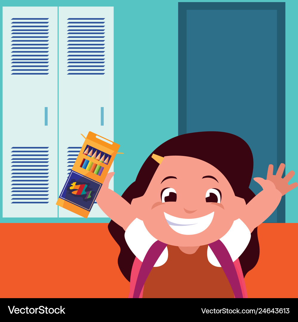 Kleine Schulmädchen mit Schultasche in der Schule Kleine Schulmädchen mit Schultasche in der Schule vektorbild