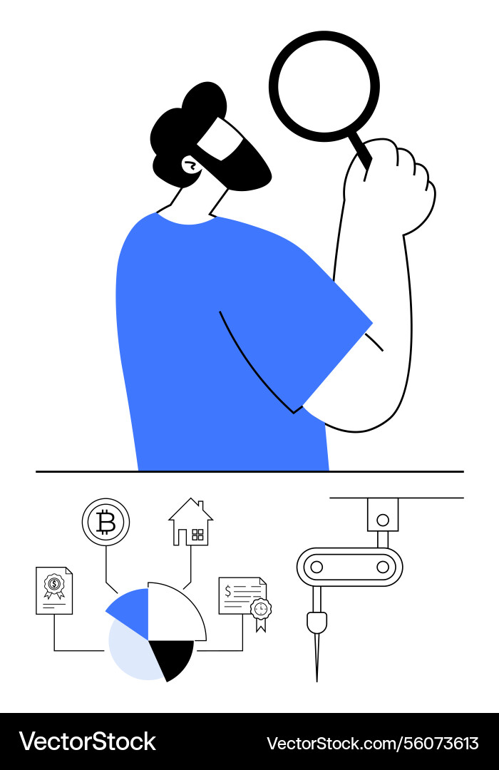 Man examining elements with magnifying glass Man examining elements with magnifying glass vector image