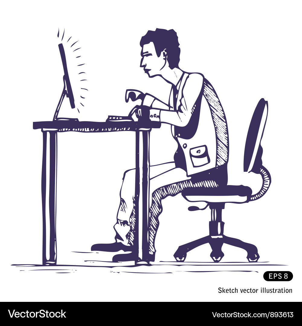 Man Working on Computer vector image