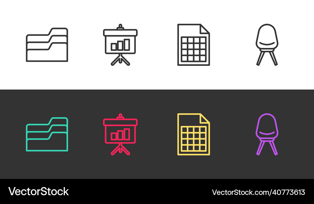 Set line document folder chalkboard with diagram Set line document folder chalkboard with diagram vector image