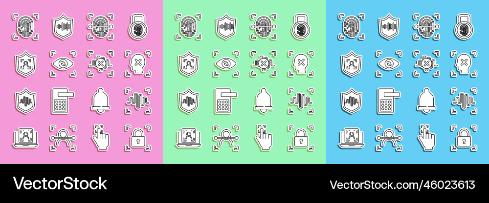 Set line fingerprint with lock voice recognition Vector Image