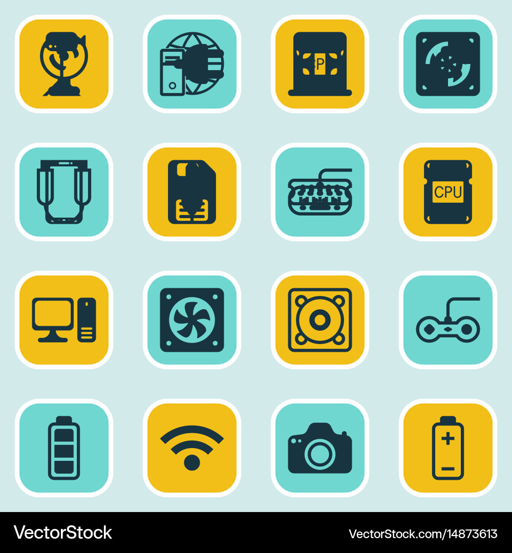 Set of 16 computer hardware icons includes vector image