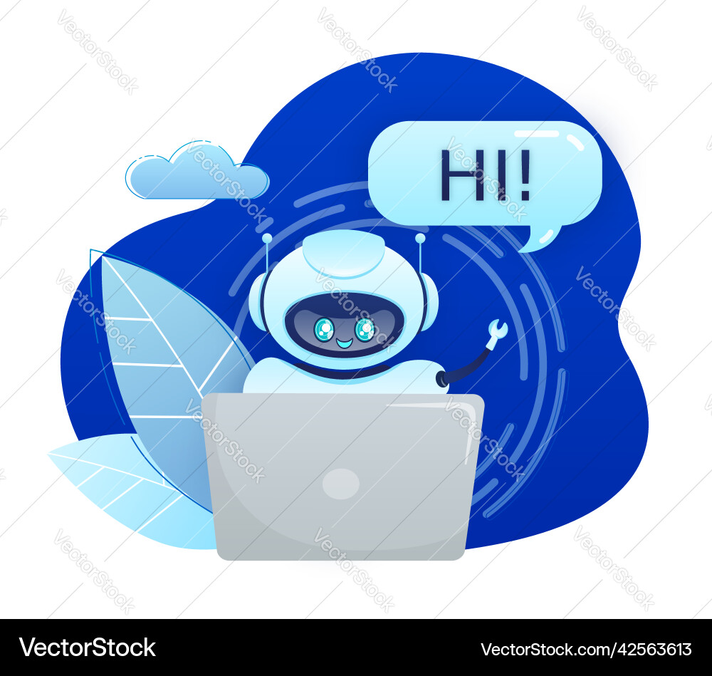 Support bot ai assistant flat icon with blue Support bot ai assistant flat icon with blue vector image