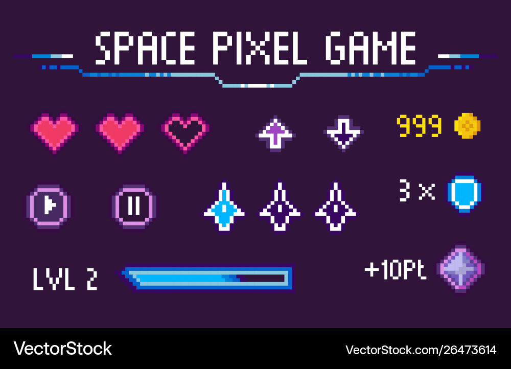 8-Bit Pixel Heart Game Icons vector image