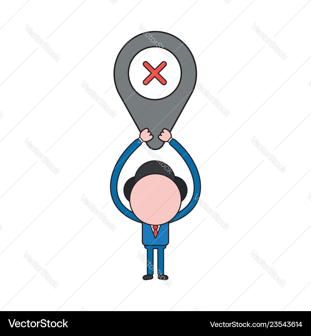 Businessman character holding up map pointer Businessman character holding up map pointer vector image