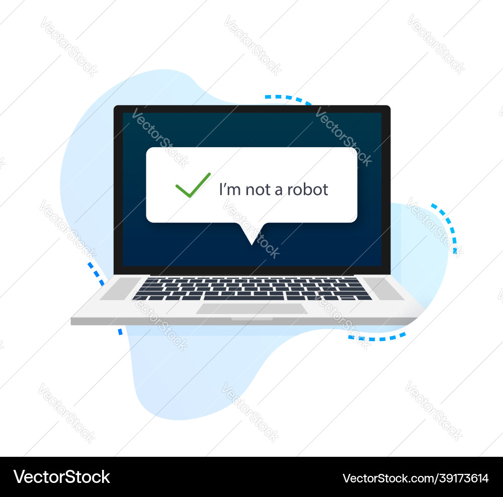 Captcha i am not a robot on laptop screen Captcha i am not a robot on laptop screen vector image