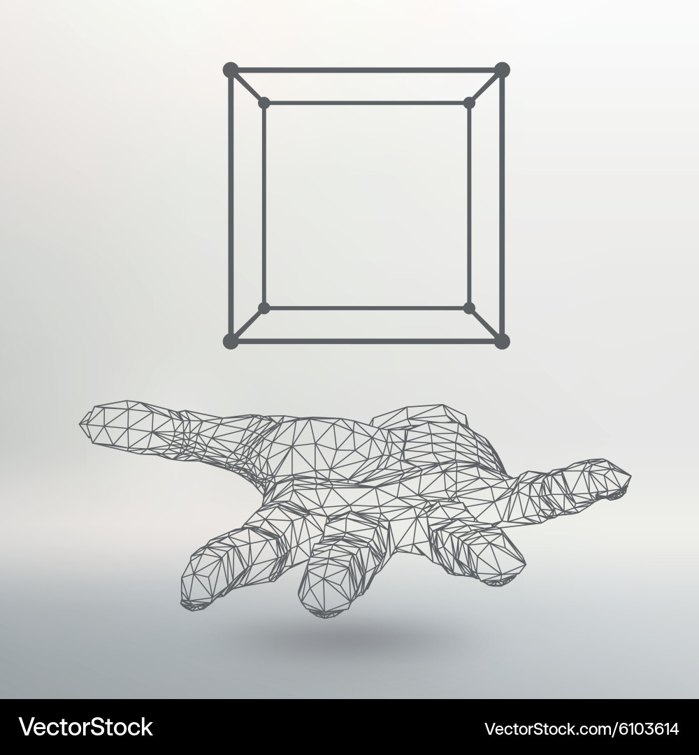 Cube of lines and dots on the arm hand vector image