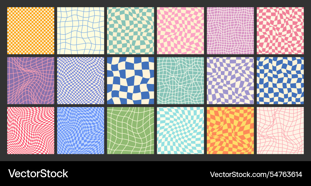 Groovy checkered pattern colorful distorted tiled Groovy checkered pattern colorful distorted tiled vector image