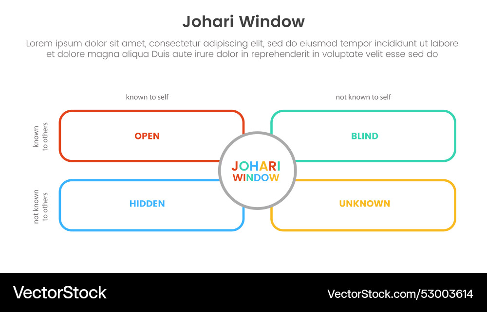 Johari window model framework matrix structure Vector Image