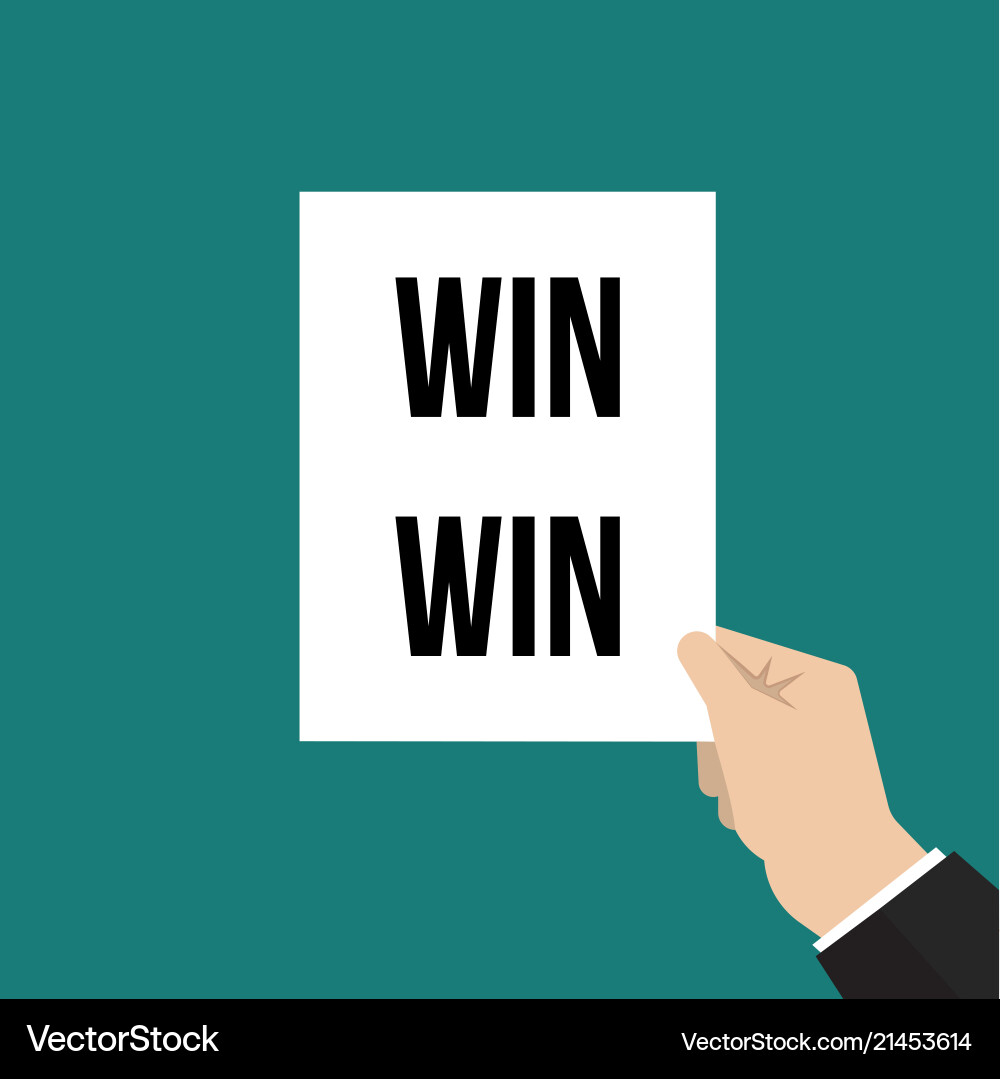 Man showing paper win text Man showing paper win text vector image