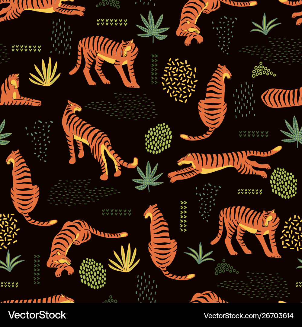 Seamless exotic pattern with tigers and abstract Seamless exotic pattern with tigers and abstract vector image