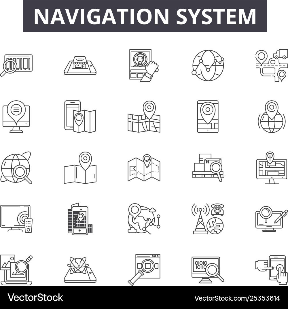 Search detection navigation system line icons Search detection navigation system line icons vector image