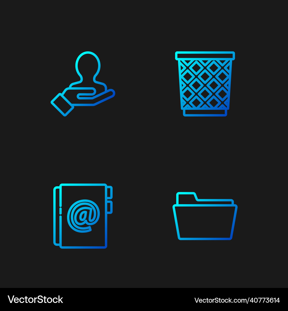 Set line document folder address book hand Set line document folder address book hand vector image