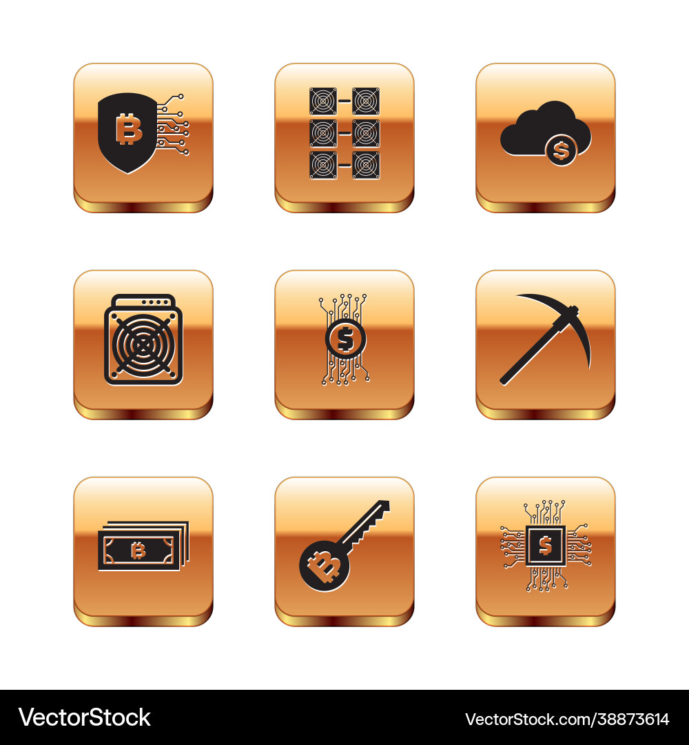 Set shield with bitcoin cryptocurrency key Set shield with bitcoin cryptocurrency key vector image