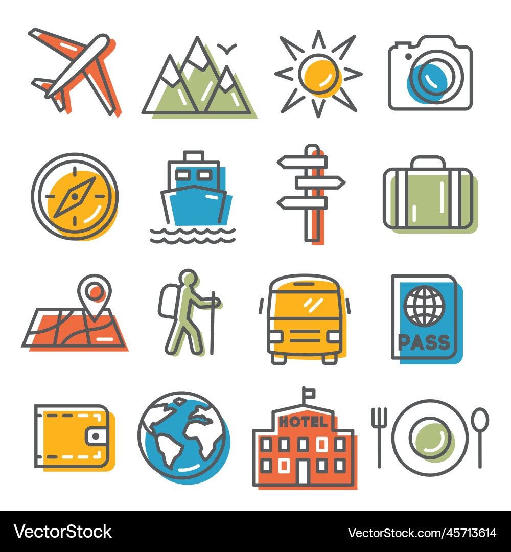 Travel and tourism icons on white background Travel and tourism icons on white background Vector Image