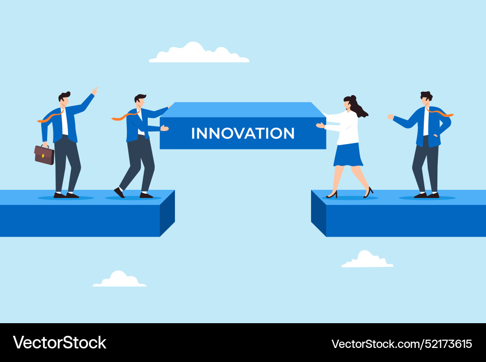 Business team constructing bridge over gap Vector Image
