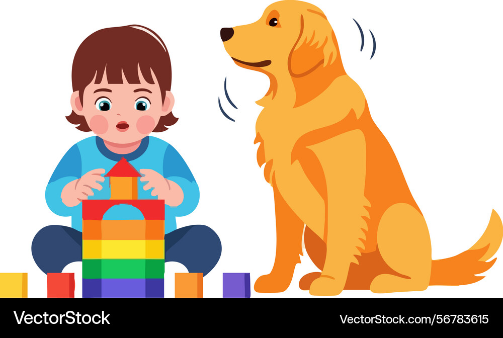 Child playing with colorful blocks next Child playing with colorful blocks next Vector Image
