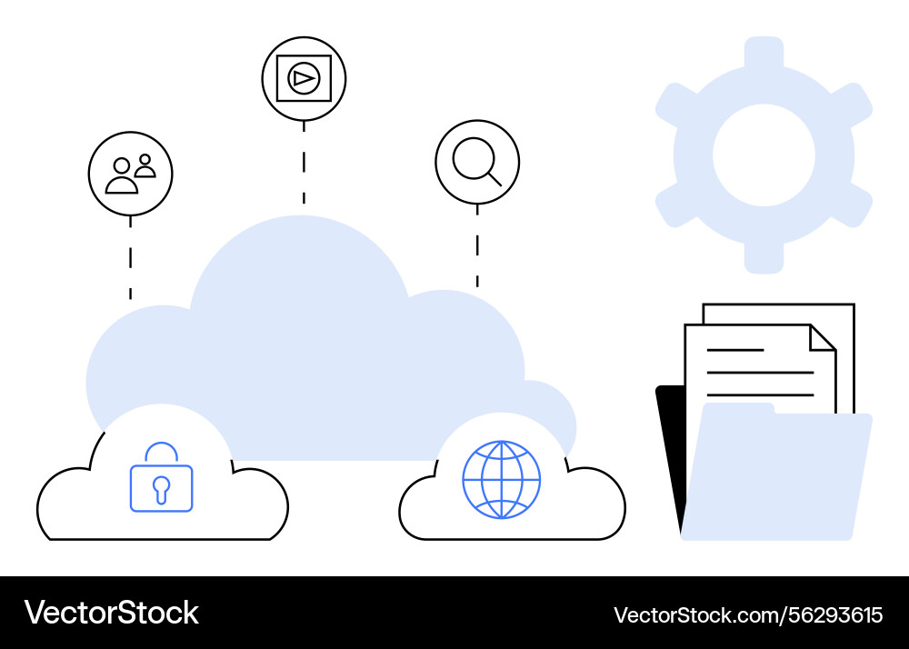 Cloud computing elements with data security file Vector Image