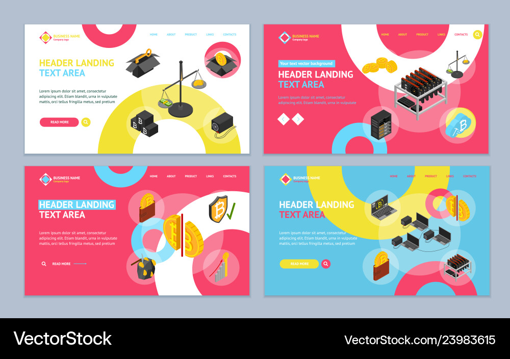 Cryptocurrency mining blockchain 3d landing web Cryptocurrency mining blockchain 3d landing web vector image
