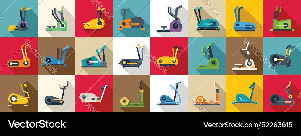Elliptical machine icons set large vector image