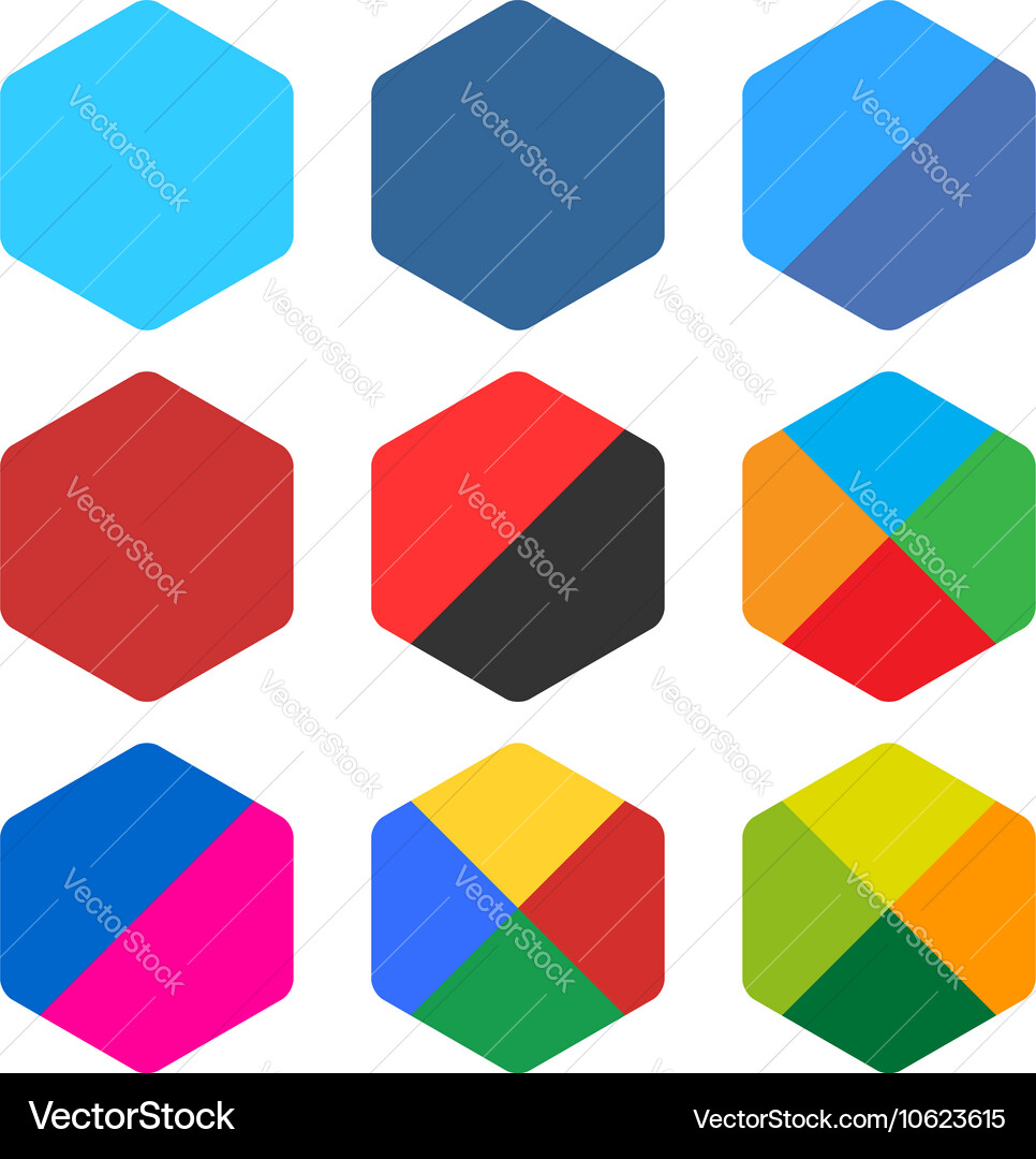 Flat blank rounded hexagon icon set web button Vector Image