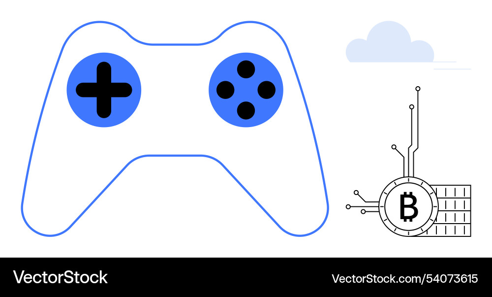 Game controller and bitcoin symbol with cloud Game controller and bitcoin symbol with cloud vector image