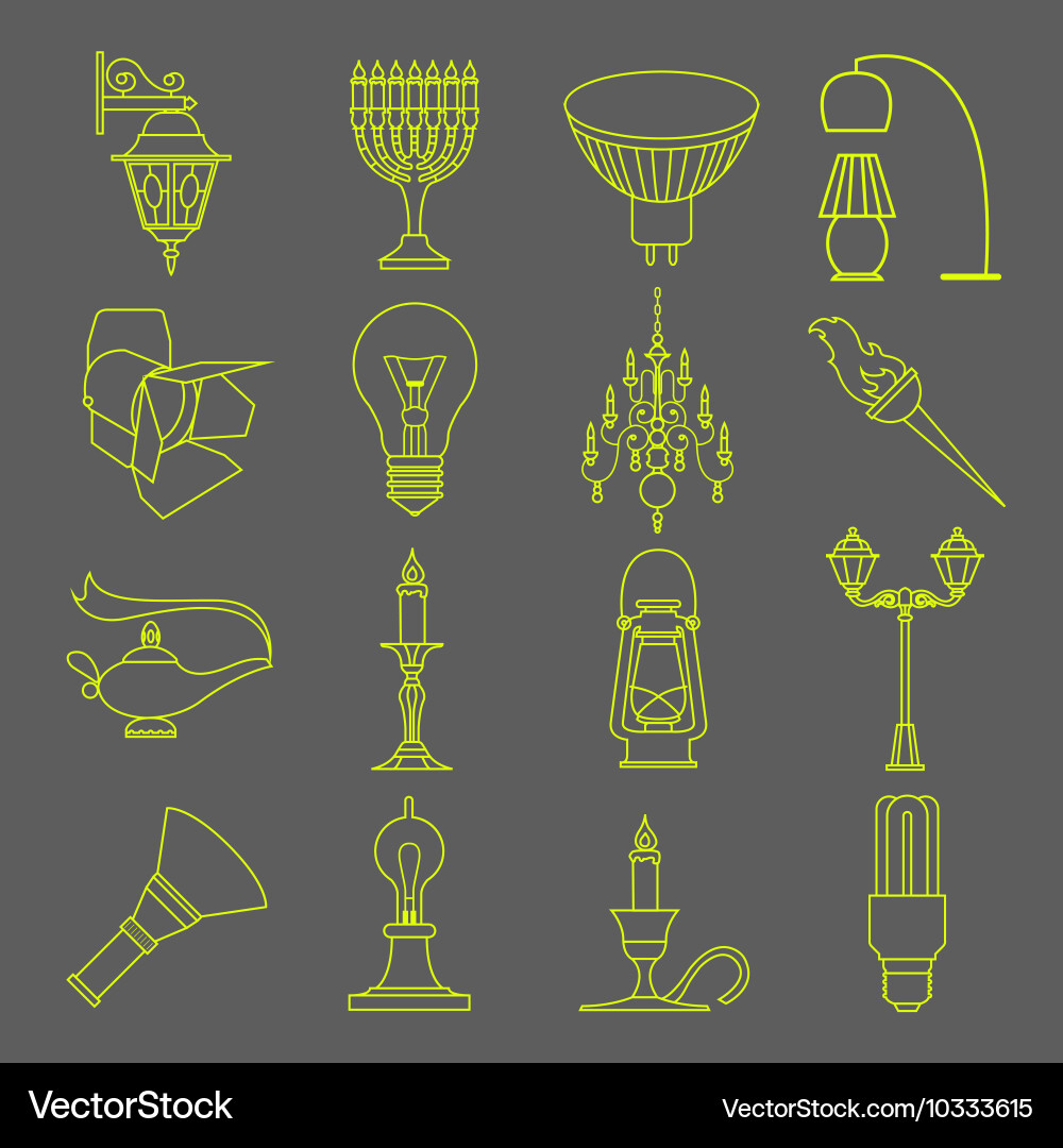 Lighting elements icon set thin line design vector image