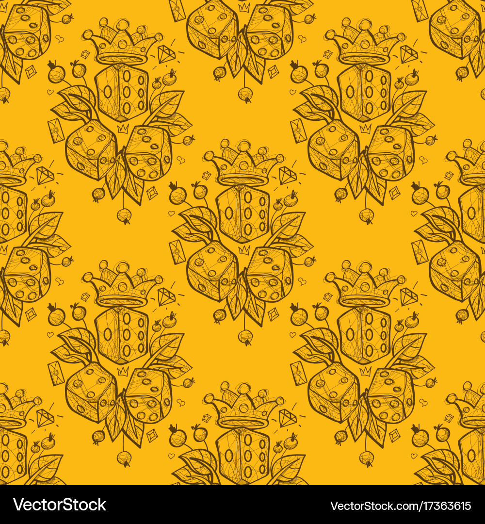 Seamless pattern with a picture of dice golden vector image