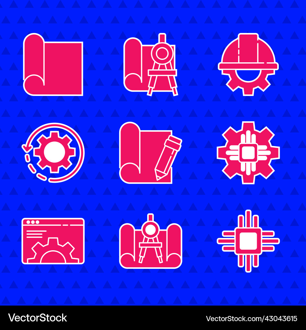 Set graphing paper and pencil compass processor Set graphing paper and pencil compass processor vector image