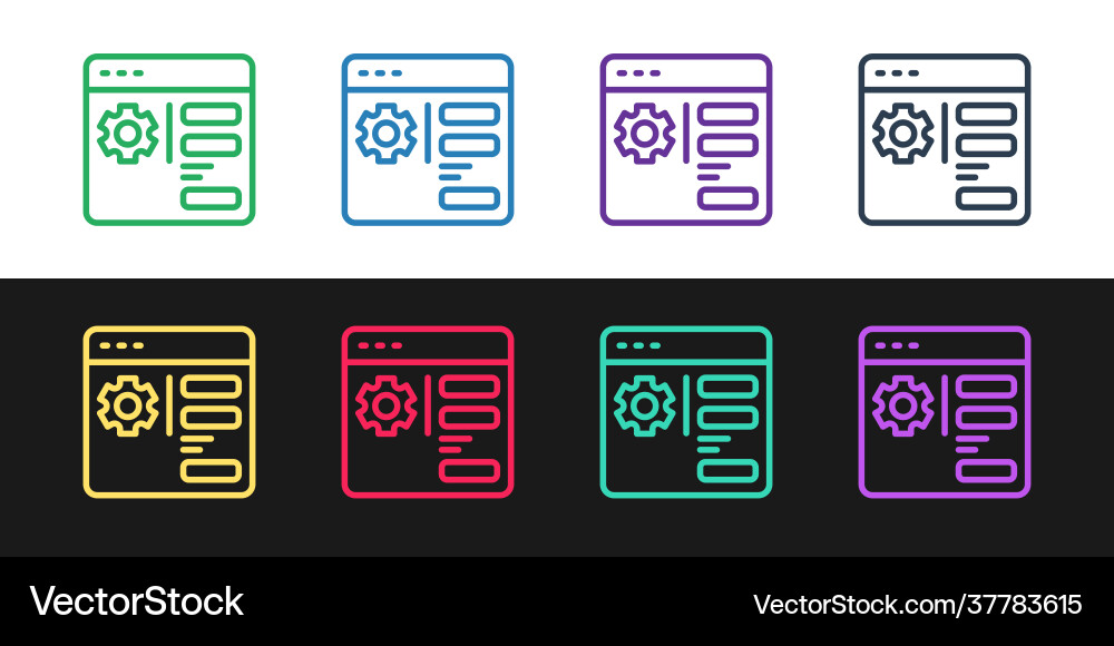 Set line browser setting icon isolated on black Set line browser setting icon isolated on black vector image