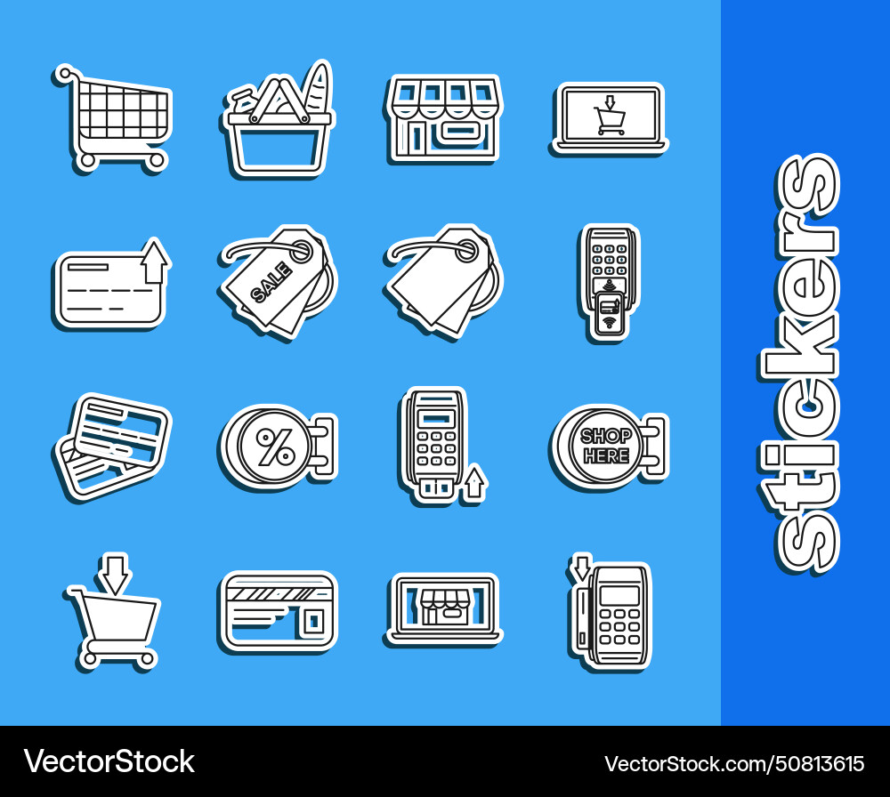 Set line pos terminal with inserted credit card Set line pos terminal with inserted credit card Vector Image