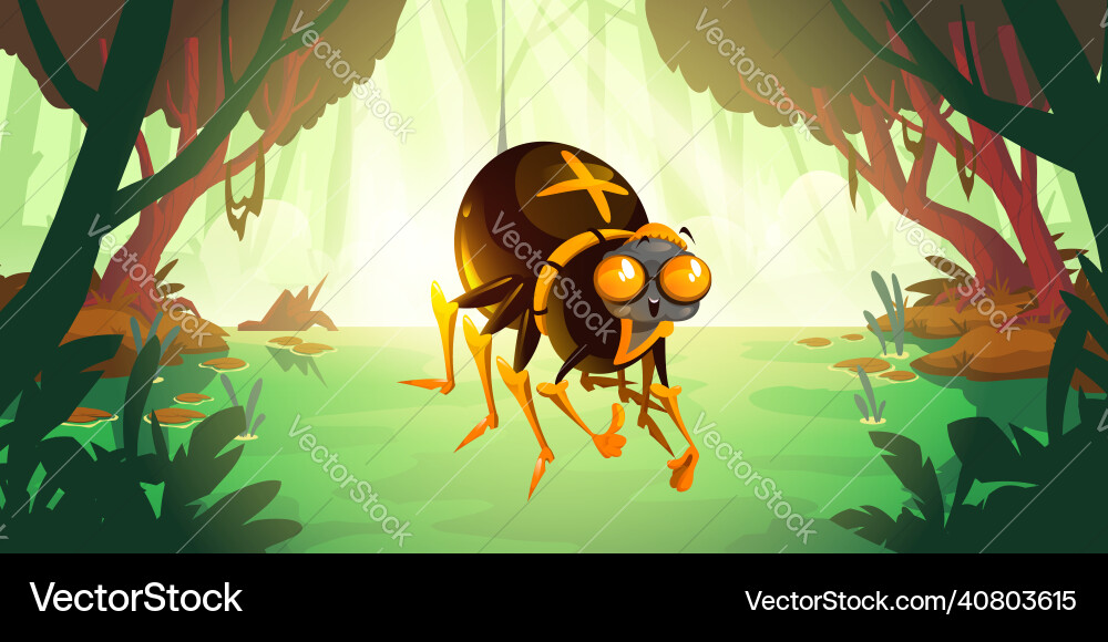 Spider hang on web forest swamp background Spider hang on web forest swamp background vector image