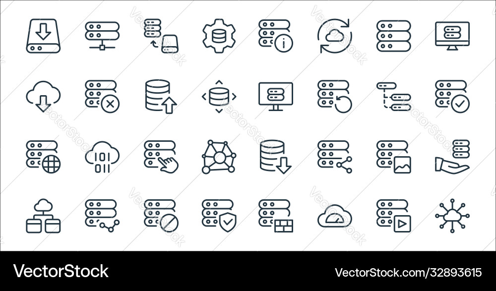 Work office server line icons linear set quality Work office server line icons linear set quality vector image
