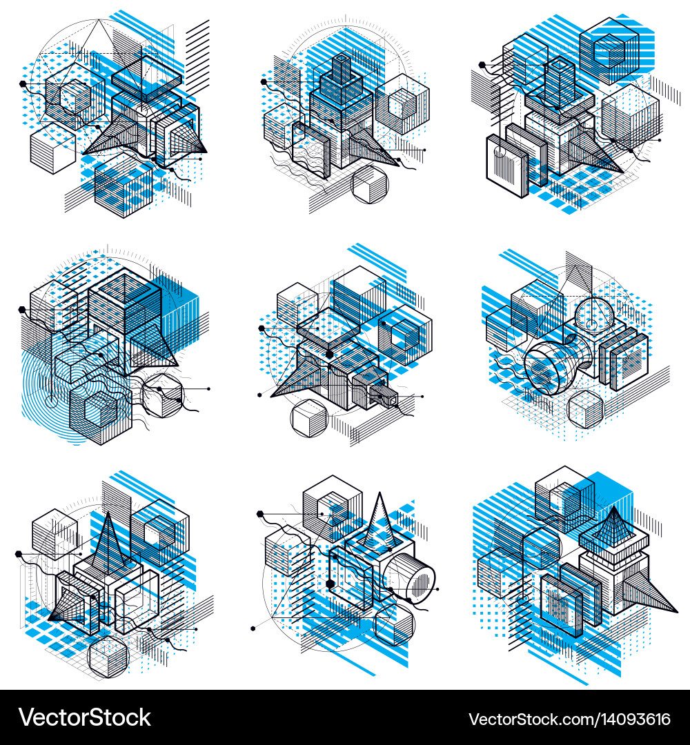 Abstract backgrounds with isometric elements Vector Image