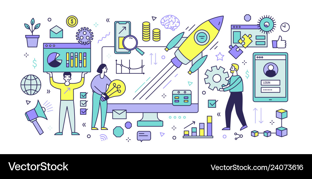 Banner template with computer display diagrams Banner template with computer display diagrams vector image
