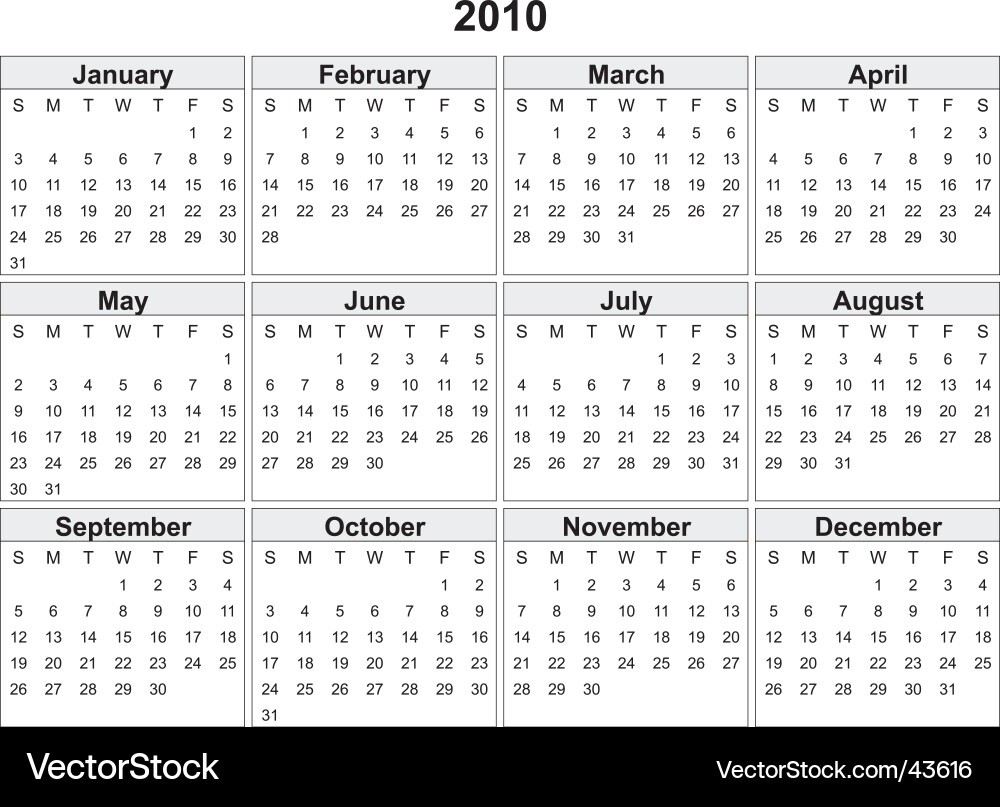 Calendar of 2010 year Royalty Free Vector Image