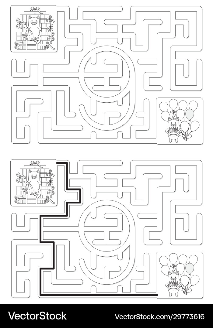 Cat Number Nine Maze - Learning Worksheet Vector Image